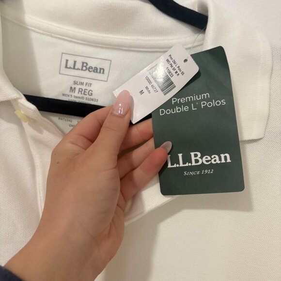 LL Bean Premium Double L® Polo Banded, Short-Sleeve Without Pocket - White Med - Picture 3 of 5
